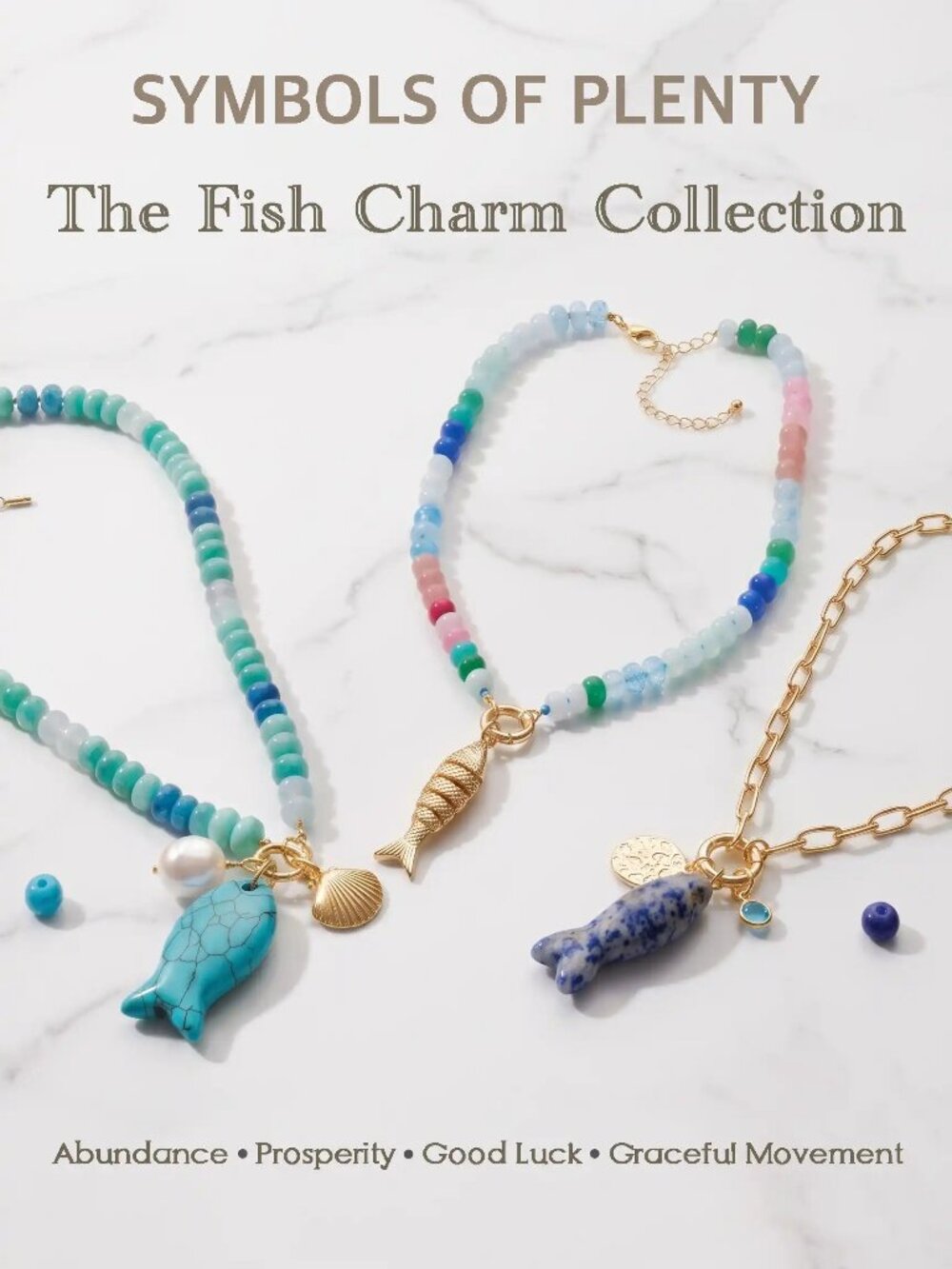 Anthropologie Coastal Beaded Necklace with Turquoise Fish Charm Necklace NEW